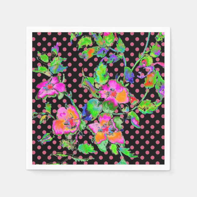 Pink purple watercolor rose painting | polka dots napkin (Front)