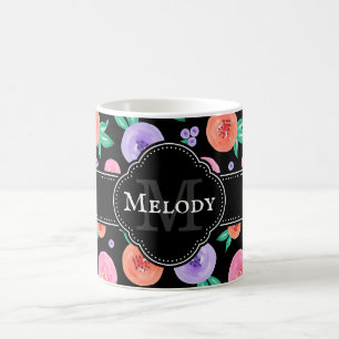 Pink / Purple Watercolor Rose Pattern on Black Coffee Mug