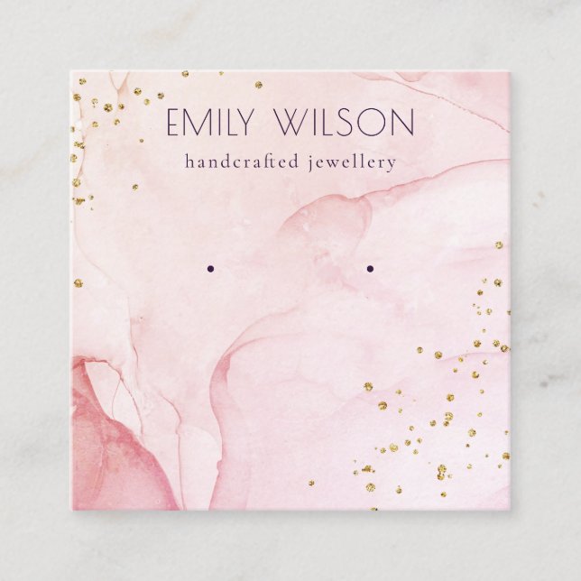 Pink Purple Watercolor Texture Earring Display Square Business Card (Front)