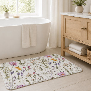 Pink Purple Watercolor Wildflower Bath Mat