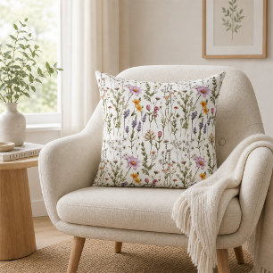 Pink Purple Watercolor Wildflower Cushion