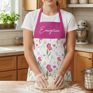 Pink Purple Watercolor Wildflower Custom Name Apron