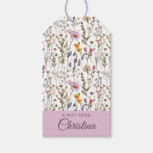 Pink Purple Watercolor Wildflower Monogram Name Gift Tags
