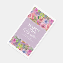 Pink Purple Watercolor Wildflowers 30th Birthday Napkin