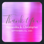Pink Purple Wedding Favour Thank You Square Sticker<br><div class="desc">Pink and Purple Ombre Wedding Seal Favour Thank You Sticker. This sticker can be customised to include your name and wedding date and be used to seal your wedding invitations or favour bags. Please contact the designer if you would like matching items.</div>