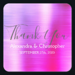 Pink Purple Wedding Favour Thank You Square Sticker<br><div class="desc">Pink and Purple Ombre Wedding Seal Favour Thank You Sticker. This sticker can be customised to include your name and wedding date and be used to seal your wedding invitations or favour bags. Please contact the designer if you would like matching items.</div>
