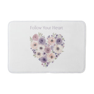 Pink Purple White Floral Heart Bath Mat