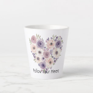 Pink Purple White Floral Heart Latte Mug