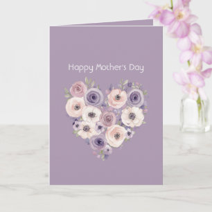 Pink Purple White Floral Heart Mother's Day Card