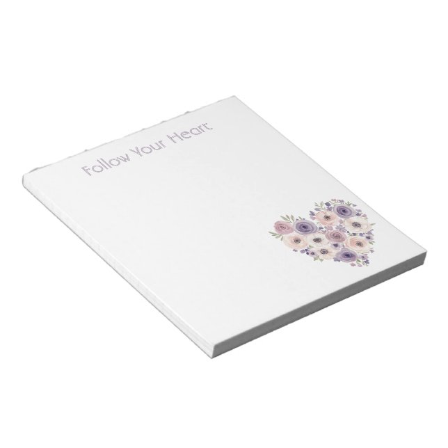 Pink Purple White Floral Heart Notepad (Angled)