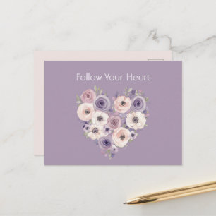 Pink Purple White Floral Heart Postcard