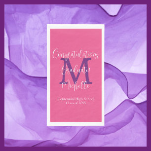 Pink Purple White Graduation Party Name Monogram  Napkin