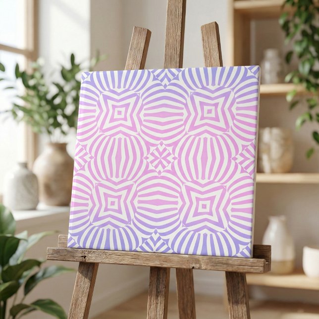 Pink Purple White Ombre Striped Geometric Op Art Tile (Creator Uploaded)