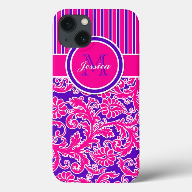 Pink Purple White Striped Damask 3 iPad Air Case (Back)