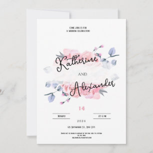 Pink Purple White Watercolor Flora Wedding Invitat Invitation