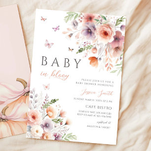 Pink Purple Wildflower Butterfly Baby Shower Invitation