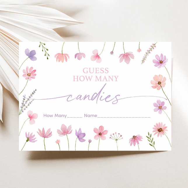 Pink Purple Wildflower Guess How Many Shower Game Enclosure Card (Creator Uploaded)