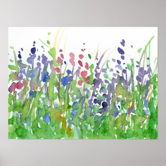 Pink Purple Wildflower Meadow Watercolor Poster (Front)