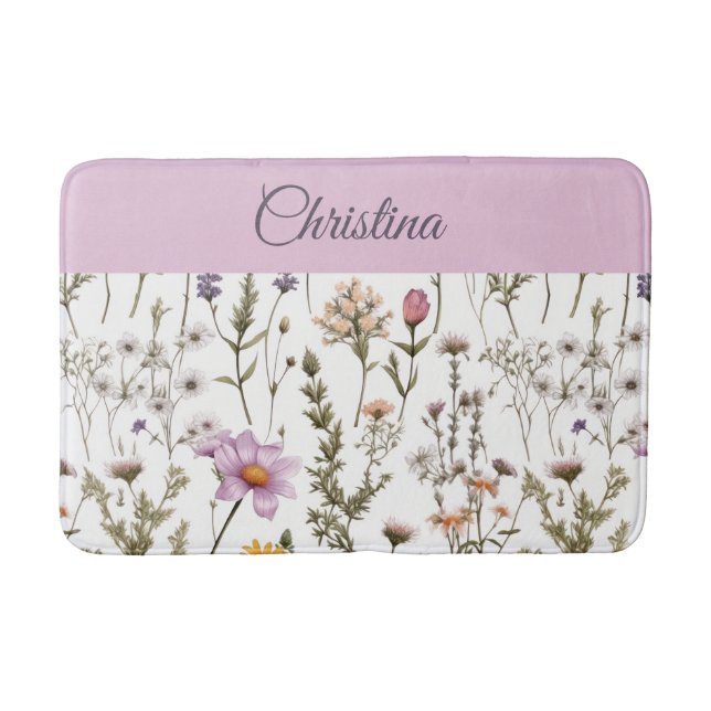 Pink Purple Wildflower Monogram Bath Mat (Front)