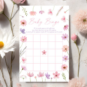 Pink Purple Wildflowers Baby Shower Bingo Game