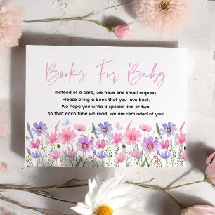 Pink Purple Wildflowers Baby Shower Book Request Enclosure Card