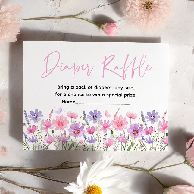 Pink Purple Wildflowers Baby Shower Diaper Raffle Enclosure Card (Creator Uploaded)