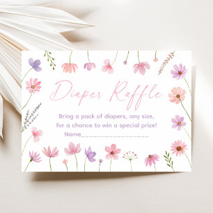 Pink Purple Wildflowers Baby Shower Diaper Raffle Enclosure Card