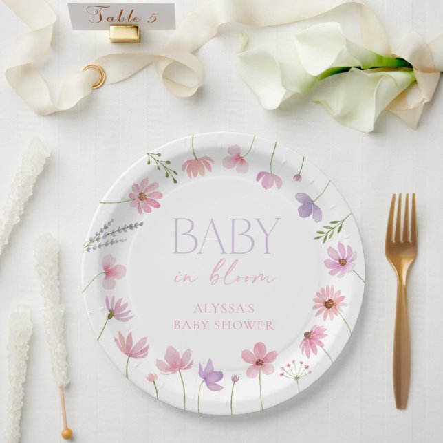 Pink Purple Wildflowers Baby Shower Paper Plate (Wedding)