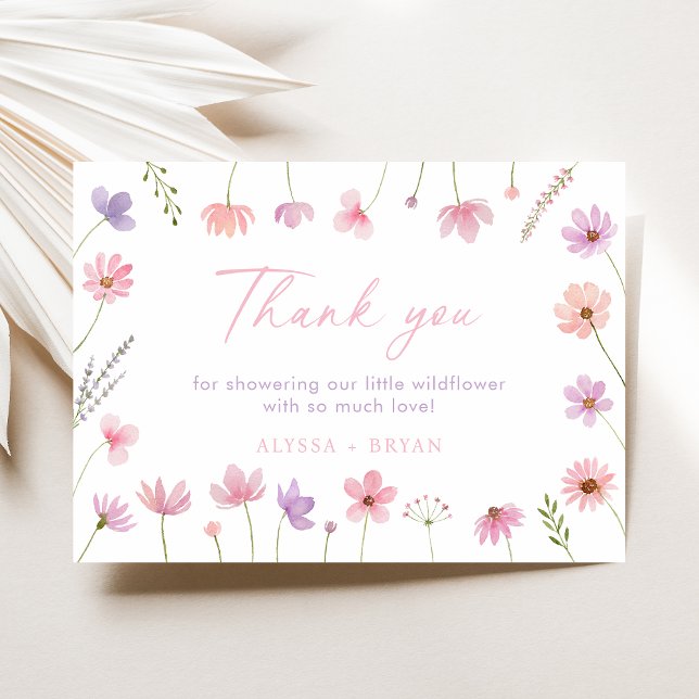 Pink Purple Wildflowers Baby Shower Thank You Card (Creator Uploaded)
