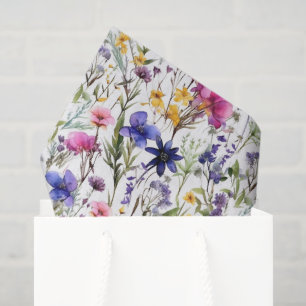 Pink Purple Wildflowers Decoupage Paper, Floral Tissue Paper