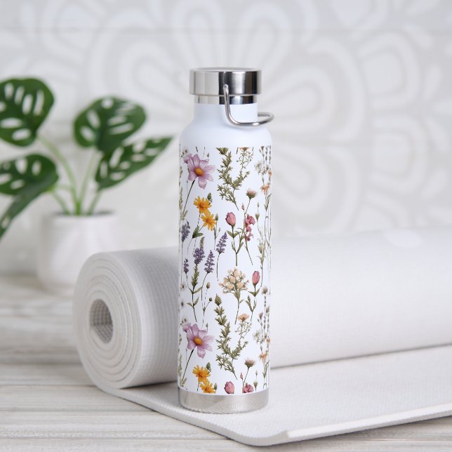 Pink Purple Wildflowers Pattern Water Bottle (Yoga (Rotated))