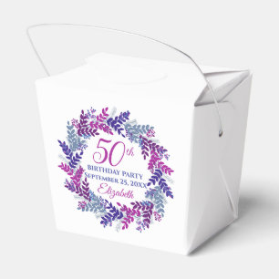 Pink Purple Wreath 50th Birthday Party Favour Box