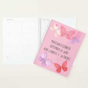 Pink Purple Yellow Butterflies Baby First Year  Planner