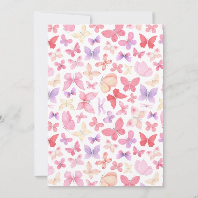 Pink Purple Yellow Butterflies Thank you note card (Front)
