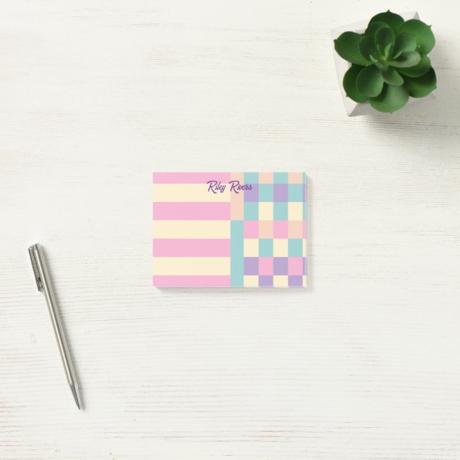 Pink Purple Yellow Colorblocks Your Name Post-it Notes (Office)