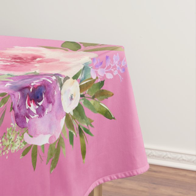 Pink Purple Yellow Floral Watercolor Tablecloth (In Situ)