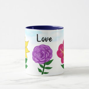 Pink Purple Yellow Flowers Love Mug