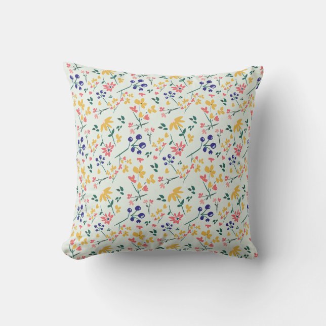 Pink Purple Yellow Green Elegant Floral Pattern  Cushion (Front)