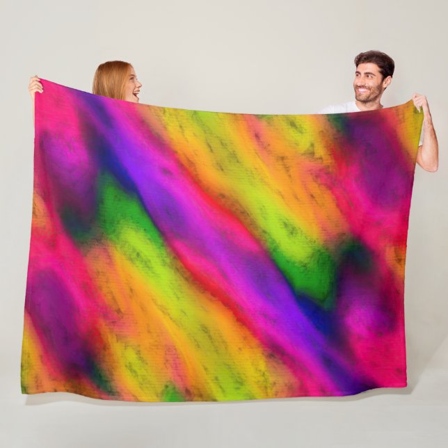Pink Purple Yellow Green Tie Dye Fleece Blanket (In Situ)