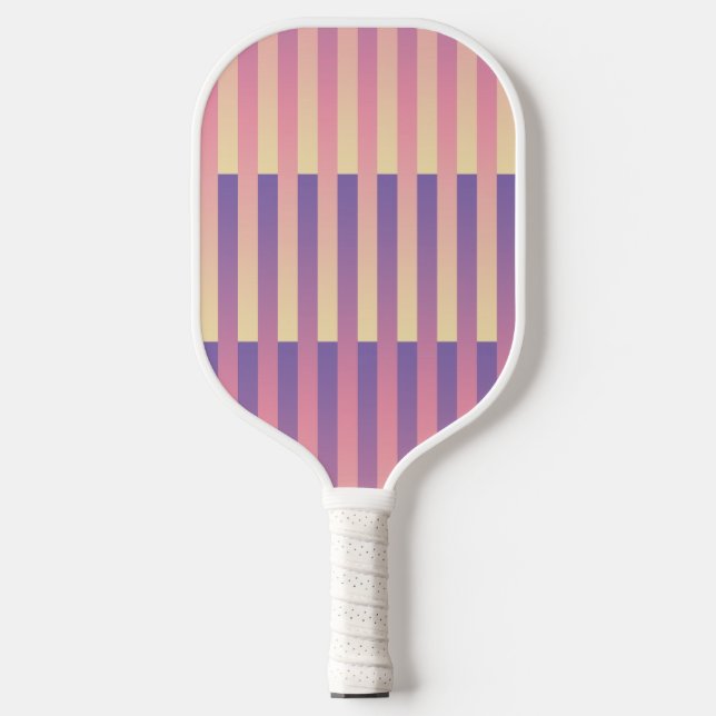 Pink Purple Yellow Striped Pattern Pickleball Paddle (Front)