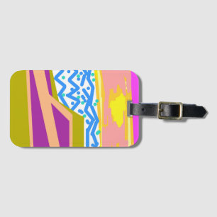 Pink Purple Yellow Sunset Boat Blue Waves Luggage Tag