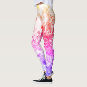 Pink Purple Yellow Vintage Floral Toile Leggings