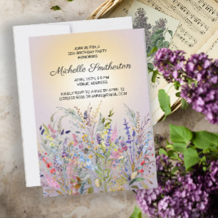 Pink Purple Yellow Wildflowers 50th Birthday Invitation