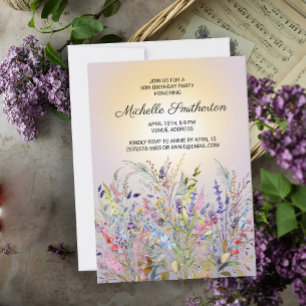 Pink Purple Yellow Wildflowers 60th Birthday Invitation