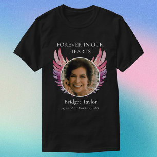Pink & Purples Angel Wings Funeral Photo Memorial T-Shirt