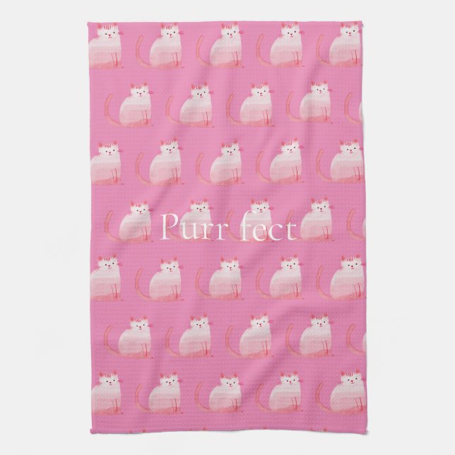 Pink Purrfect Cat  Tea Towel (Vertical)
