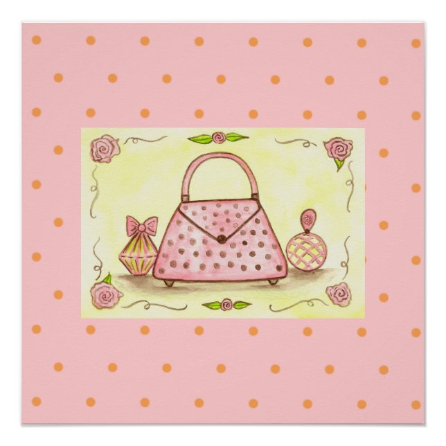  Pink Purse Perfume Framed Wall Art Print (Front)