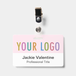 Pink PVC Name Badge with Clip Lanyard or Reel ID Badge