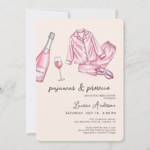 Pink Pyjamas and Prosecco Bridal Shower Invitation