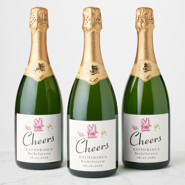Pink Pyjamas Prosecco Bachelorette Party Custom Sparkling Wine Label (Bottles)
